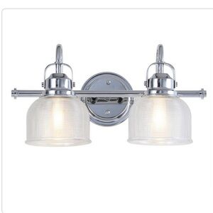 New Jonathan Y Virginia 2-Light Chrome Bathroom Vanity Light Ribbed Glass Shades